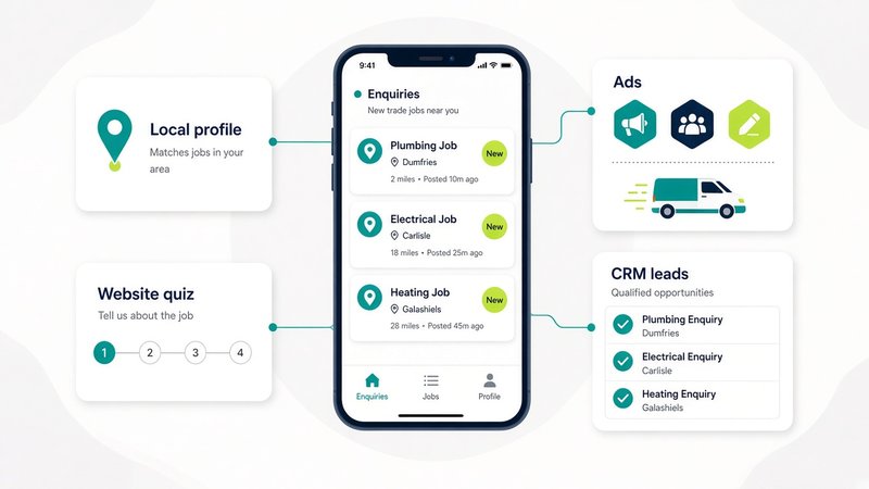 Diagram of the Synaptic Edge lead system: Google Business Profile, Facebook page, smart website, ads and instant replies